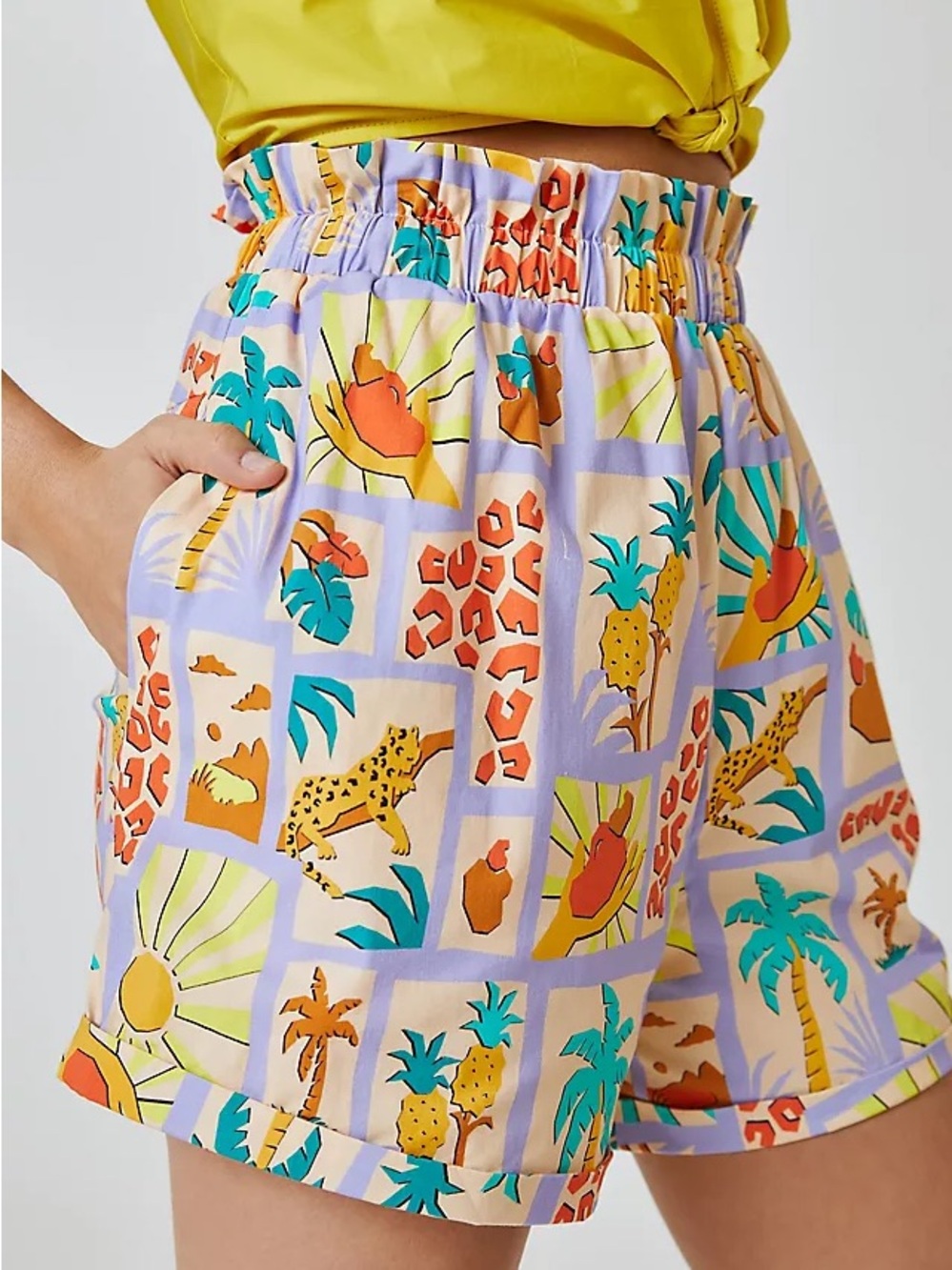FARM Rio Tropical Patch Print High-Waist Shorts